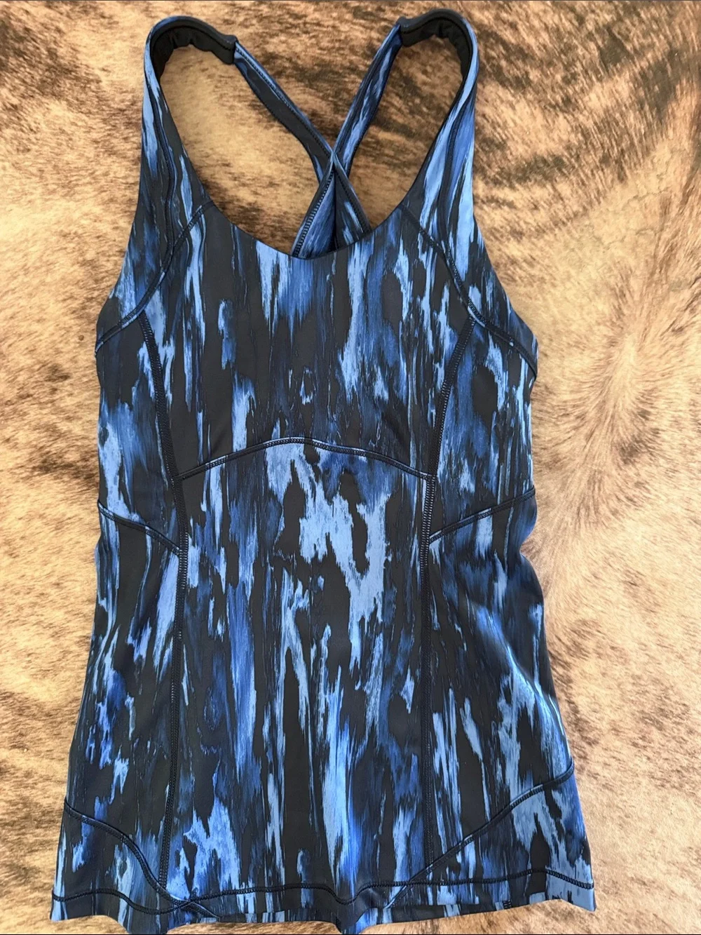 lululemon athletica Blue and Black Patterned Strappy Tank Top